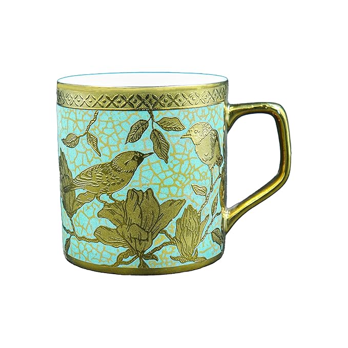 Bone China Gloden Tea Cup, Weaver Love Green, 160 ml