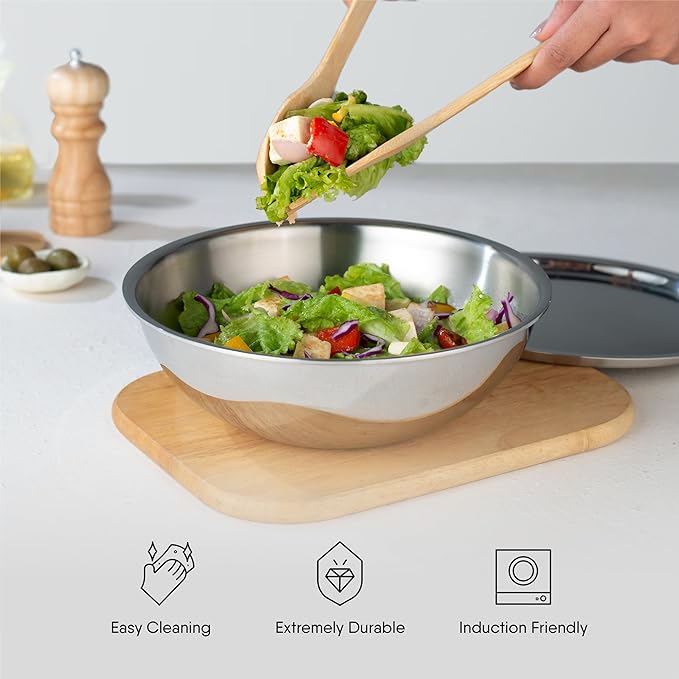 Triply Stainless Steel Tasla With Lid, Kadhai Without Handle, Induction & Gas Stove Compatible, 8 L