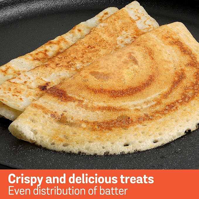 Pre-Seasoned Cast Iron Flat Dosa, Roti, Chapati Tawa Pan with Stick Handle 28 cm, Black