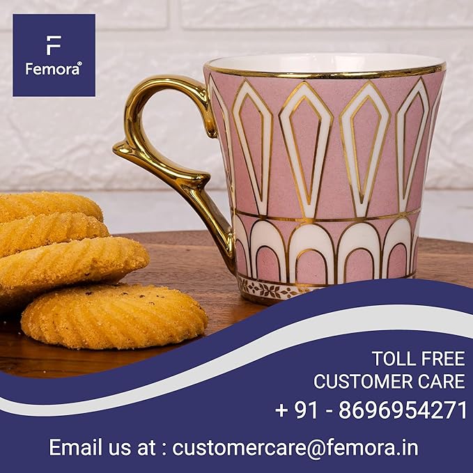 Dropped U Scale Pattern Pattern Golden Tea Mugs, Ceramic Tea Cups, Coffee Mugs, 160 ml, Pink, 6 Pcs Set