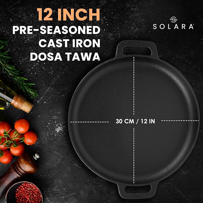 Stone Premium Cast Iron Tawa for Dosa 30 cm With 2 Loops, Tawa for Dosa, Gas & Induction Friendly