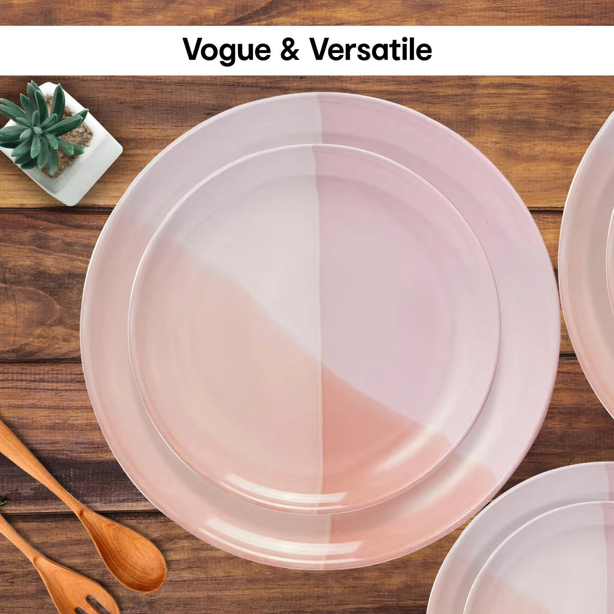 Stoneware Pink Dip Glazed 12 Pieces Solid Dinner Set for 4 4 Dinner Plates 4 Side Plates 4 Bowls