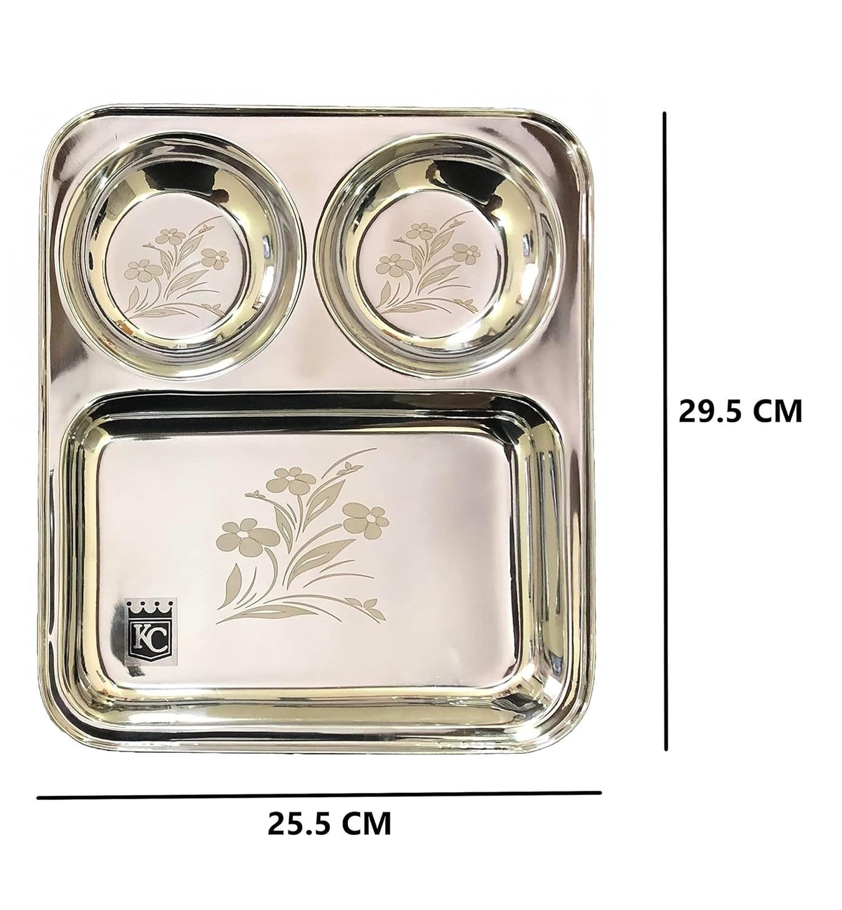 Stainless Steel Laser Partition Plate 3 in1, Bhojan Thali, Dinner Plate Set of 2