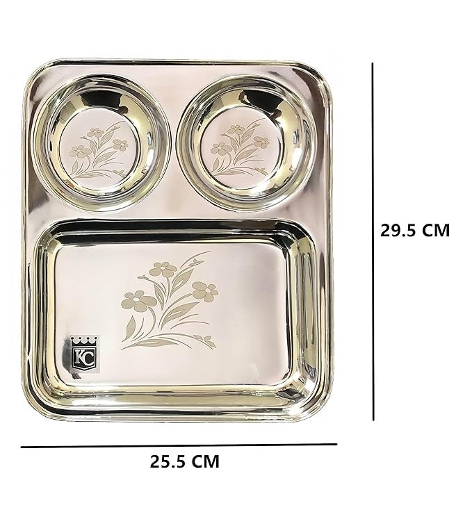 KC Stainless Steel Laser Partition Plate 3 in 1 - Dinner Plate Set of 6