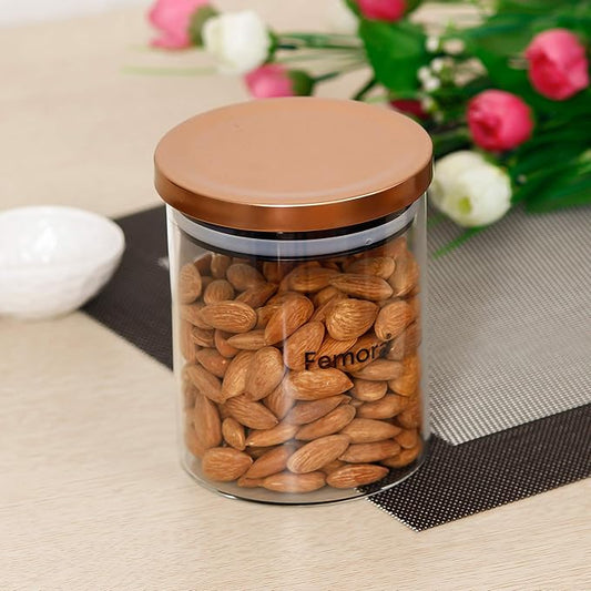 Borosilicate Glass Jar With Golden Metallic Lid, Jars for Kitchen Storage, 600 ml, Set of 2