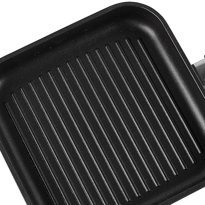 Plus Die Cast Aluminium Square Griddle - 24 cm, 5 mm Thick, 3 Layer Coating, Silicone Handle