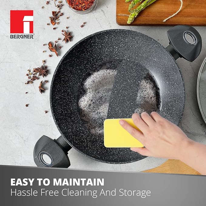 Nonstick 24 cm Shallow Kadai, Glass Lid, 2.3 L