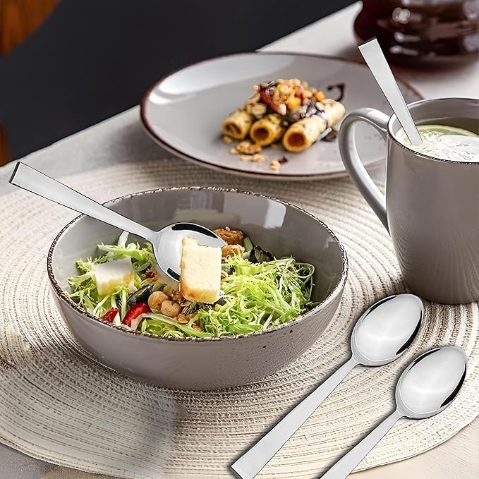 6 Pieces Stainless Steel Spoons Set, Dinner Spoon Length 16 cm, Food Grade Silverware for Home & Kitchen