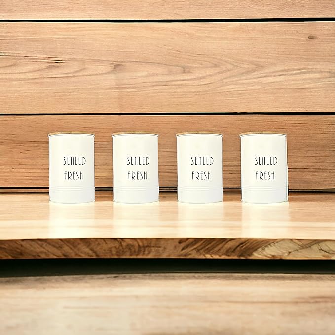 Kitchen Storage Jars Tin Jar With Wooden Lid Air Tight Jar, 900 ml, Set of 4