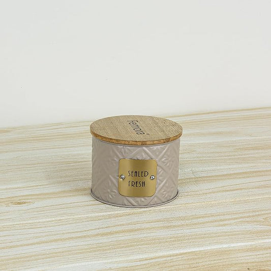 Kitchen Storage Jars Tin Jar With Wooden Lid Air Tight Jar, 300 ml, Pack of 2