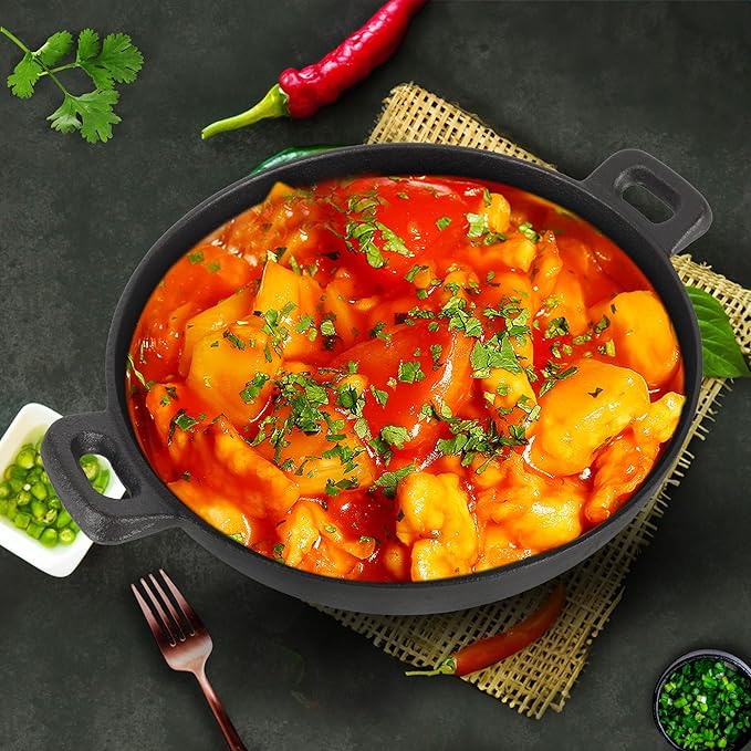 Premium Cast Iron Kadai 25 cm, 2.1 Kg, Naturally Nonstick Cast Iron Kadai With 2 Loop Handles