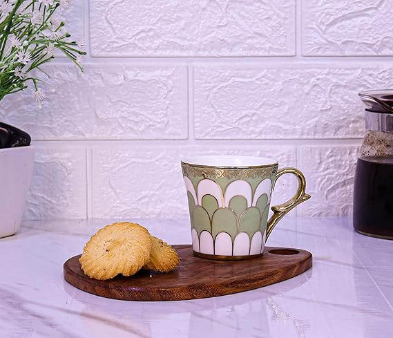 Water Drop Scale Pattern Golden Tea Mugs, Ceramic Tea Cups, Coffee Mugs, 160 ml, Green, 6 Pieces Set