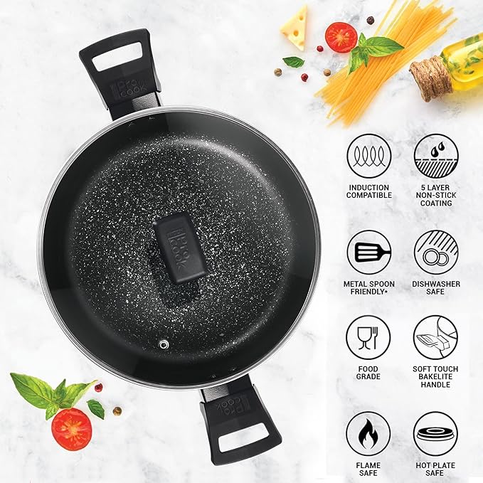 Induction Biryani Pot with Glass Lid 22 cm, 3.5 L, Burgundy