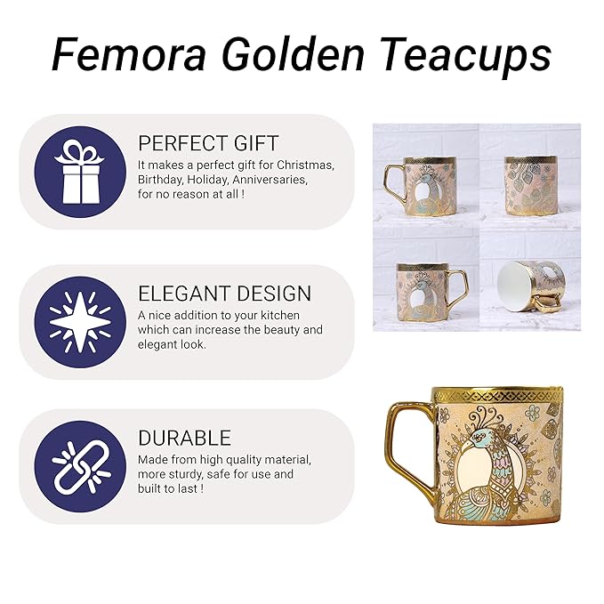 Bone China Gloden Tea Cup, Crowned Gold, 160 ml