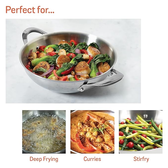 Select Nickel Free Stainless Steel Kadai with Glass Lid 22 cm, 1.91 L Silver