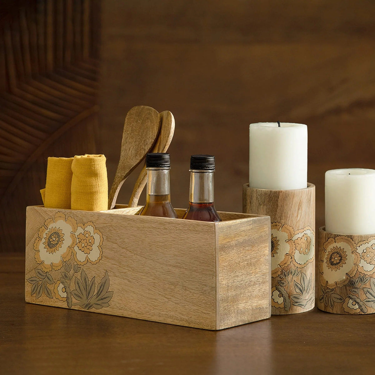 Wooden Cutlery Holder Premium Spoon Knife Fork Stand Handcrafted Tableware Storage Box
