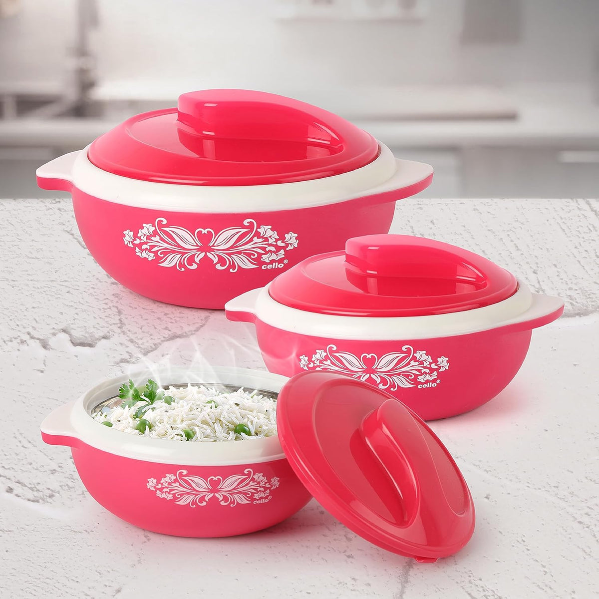 Hot Serve Insulated Inner Steel Casserole Set of 3, Hot Box for Kitchen