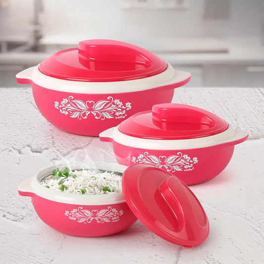 Hot Serve Insulated Inner Steel Casserole Set of 3, Hot Box for Kitchen