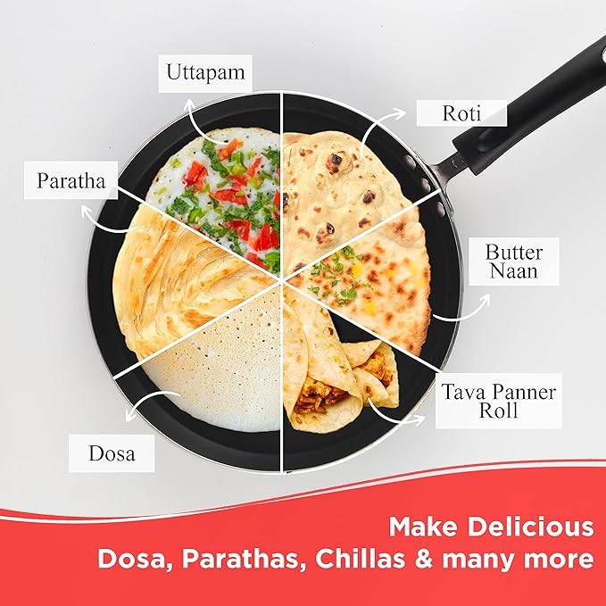 Aluminium Non Stick Dosa tawa - 32 cm, Flat Bottom Tawa, 5 mm Extra Thick, 3 Layer Ceramic Coating