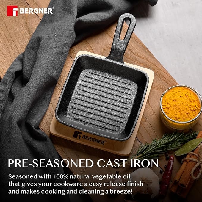 13 cm Griddle Pan, Mini Grill Pan, Pre-seasoned Cast Iron