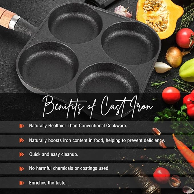 Stone Premium Pre-seasoned Cast Iron Uttapam Pan 4 Pit