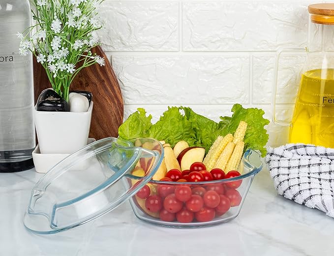 Borosilicate Serving Bowl, Glass Casserole Set, Glass Bowl With Lid, Microwave Safe Bowl Set, 1000 ml