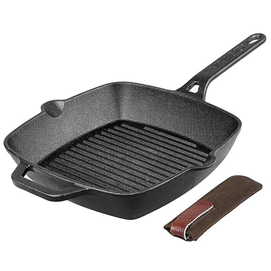 Pre Seasoned Cast Iron Grill Pan - 24 cm, Naturally Non Stick Loha Barbeque/Tandoor Grill Pan