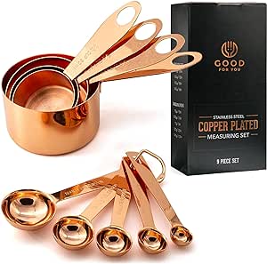 Copper Measuring Cups and Spoons Set, 9 Piece Stainless Steel with Gift Box