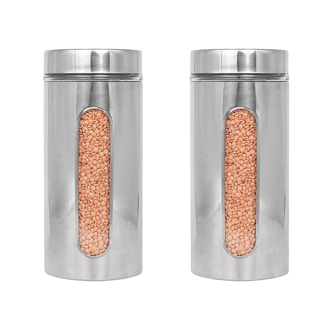 Glass Window Jars for Kitchen Storage Kitchen Storage Jars With Glass Window, 1300 ml, Pack of 2