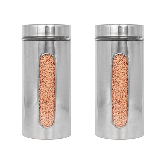 Glass Window Jars for Kitchen Storage Kitchen Storage Jars With Glass Window, 1300 ml, Pack of 2