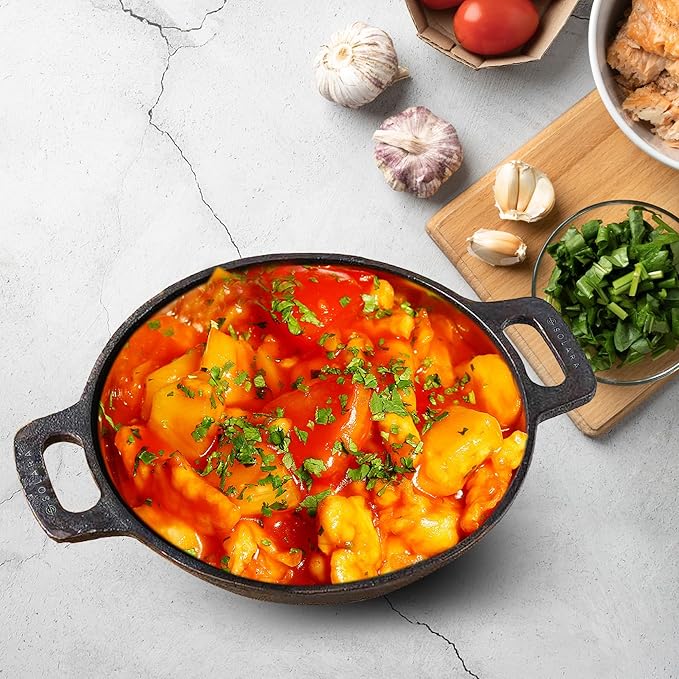 Pre Seasoned Cast Iron Kadhai, 20 cm, 1.8 Kg, Naturally Nonstick Cast Iron Kadai With Flat Handles