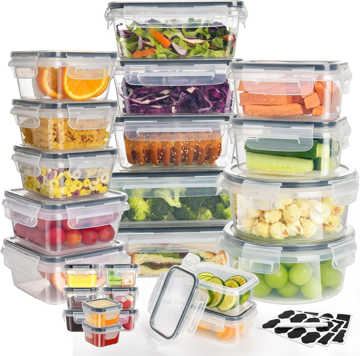 24 Piece Food Storage Containers, Meal Prep Containers with Leakproof Lid, Airtight Lunch Box, Microwave, Oven, Freezer & Dishwasher Storage Box Multiple Size, Transparent