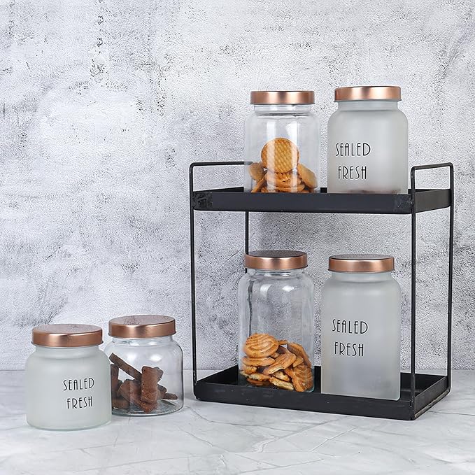 Kitchen Storage Jars Clear Glass Jar With Steel Lid Air Tight Jar, 1500 ml, Pack of 4, Golden Lid
