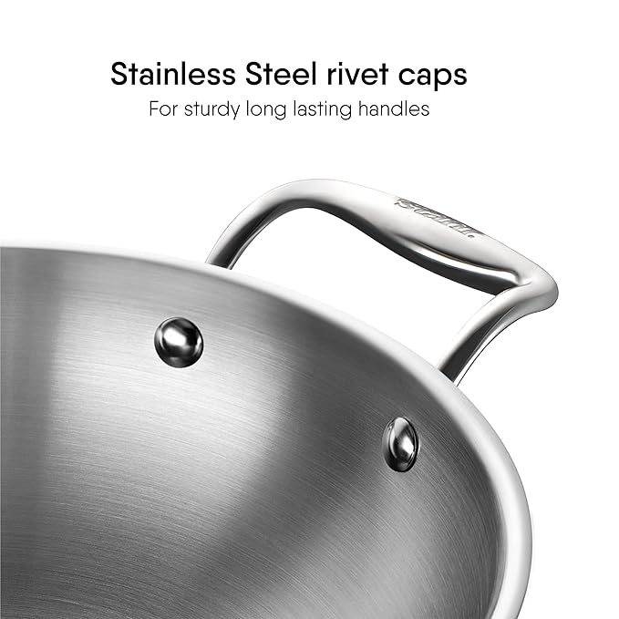 Triply Stainless Steel Round Bottom Kadhai With Lid, Extra Deep Kadai, 2.3 L, 22 cm