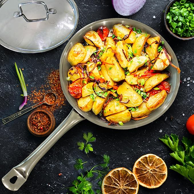 Triply Stainless Steel Frypan With Lid 22 cm, Gas Stove and Induction Friendly Frying Pan