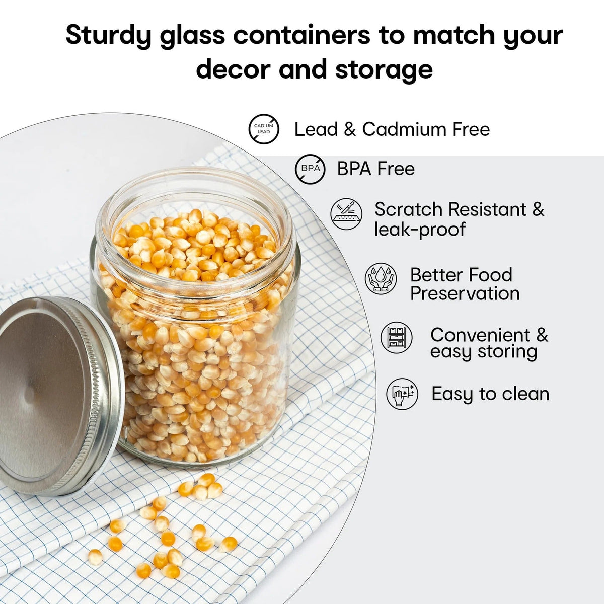 Set of 3 Clear Glass Jars 550 ml, Airtight, Tin Lid, Kitchen Storage