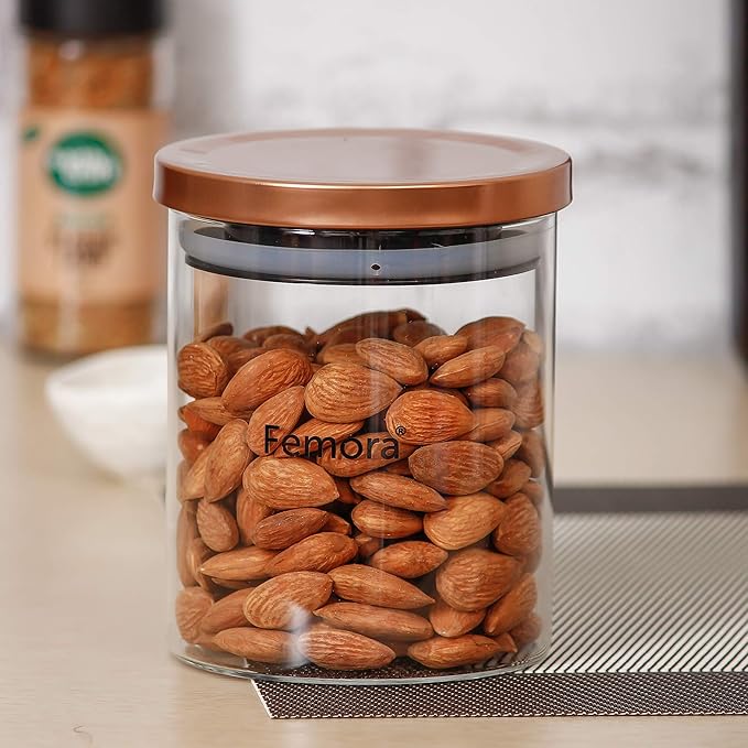 Borosilicate Glass Jar With Golden Metallic Lid, Jars for Kitchen Storage, 600 ml, Set of 2