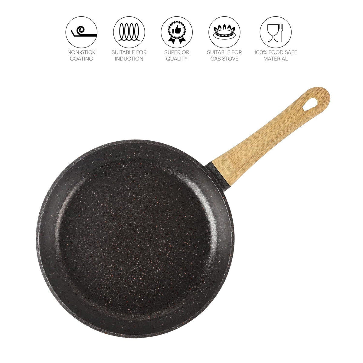 Die Cast Induction Taper Aluminium Fry Pan, Induction Base Fry Pan, Wooden Handle