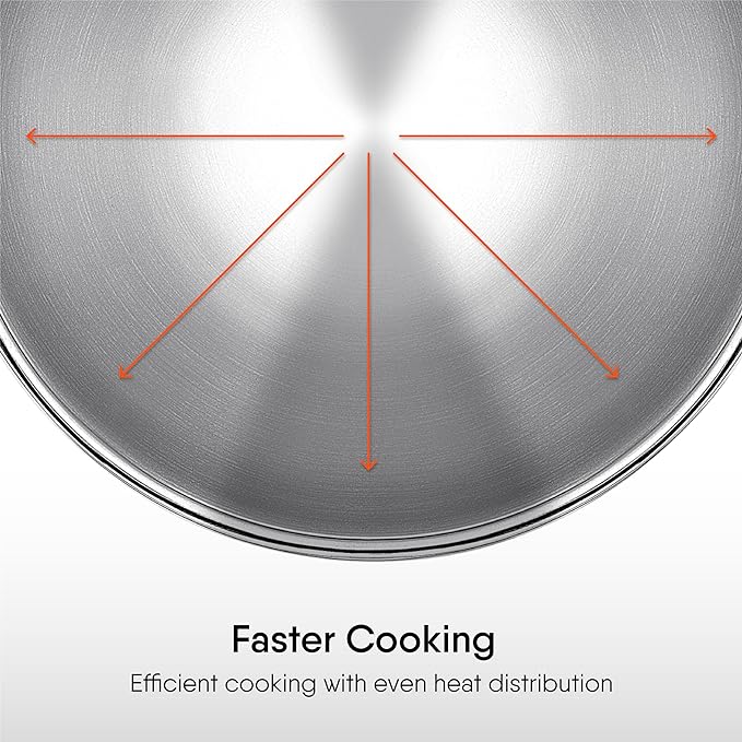 Triply Stainless Steel Tasla With Lid, Kadhai Without Handle, Induction & Gas Stove Compatible, 8 L