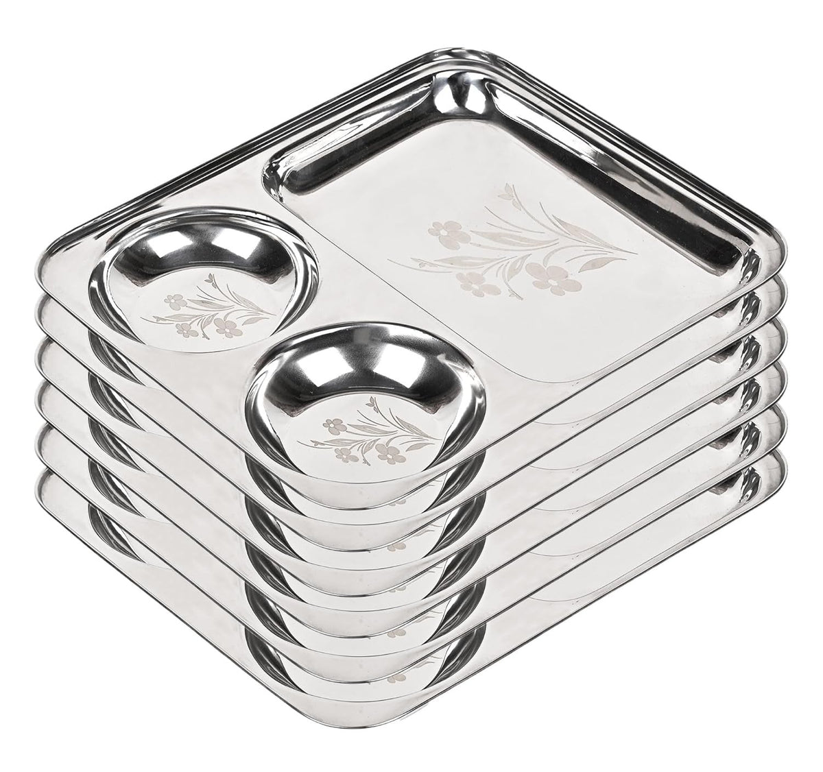 KC Stainless Steel Laser Partition Plate 3 in 1 - Dinner Plate Set of 6