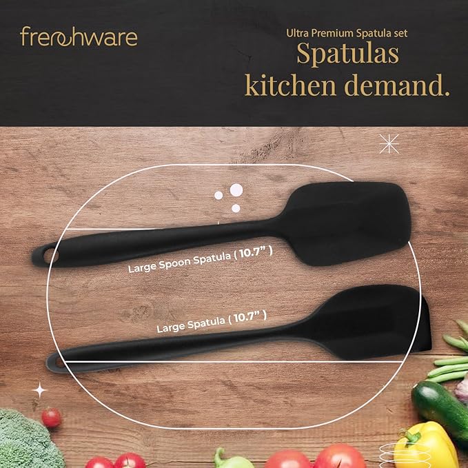 Non-stick Premium Silicone Spatula, Large Spatula & Large Spoon, Black