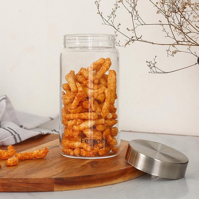 Kitchen Storage Jars Borosilicate Glass With Steel Lid Air Tight Jar, 550 ml, Pack of 2