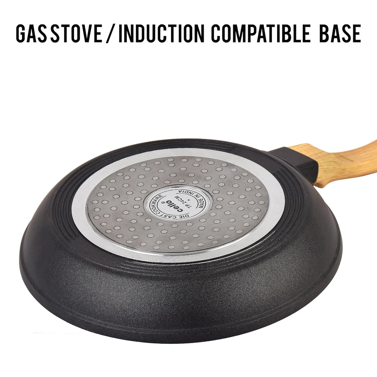Die Cast Induction Taper Aluminium Fry Pan, Induction Base Fry Pan, Wooden Handle