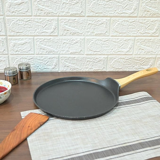 Foged Die Cast Aluminium Non Stick 28 cm Roti Tawa With Wood Finish Handle, Granite Finish