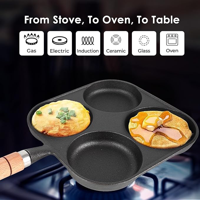 Stone Premium Pre-seasoned Cast Iron Uttapam Pan 4 Pit