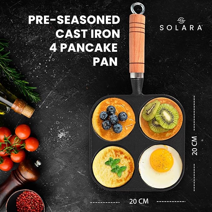 Stone Premium Pre-seasoned Cast Iron Uttapam Pan 4 Pit