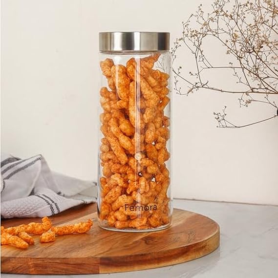 Kitchen Storage Jars Borosilicate Glass With Steel Lid Air Tight Jar, 750 ml, Set of 1