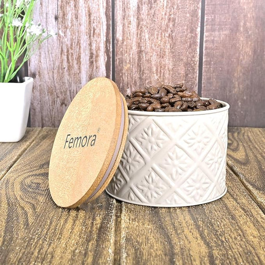 Kitchen Storage Jars Tin Jar With Wooden Lid Air Tight Jar, 300 ml, Pack of 1