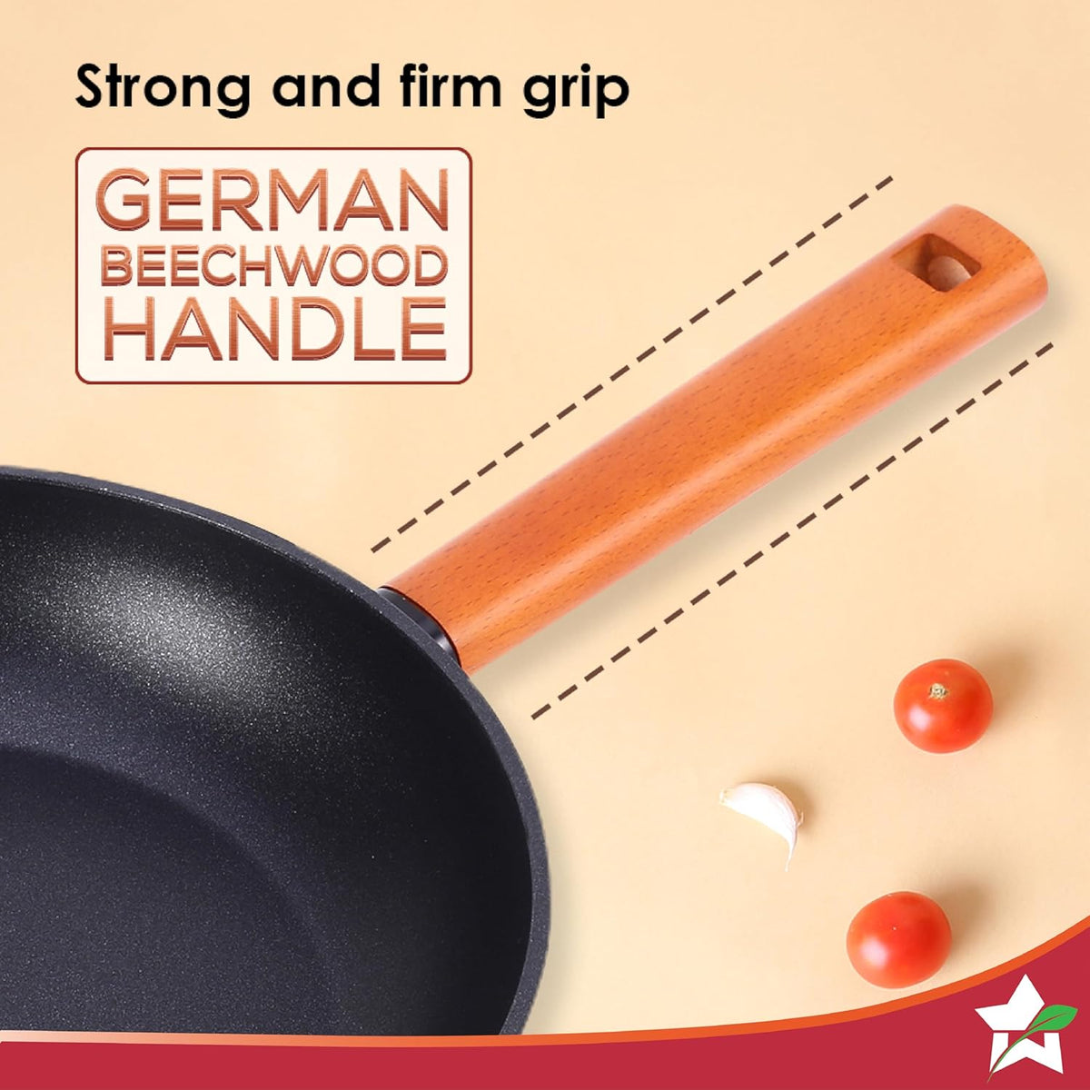 Non-Stick Fry Pan, Induction Bottom, Wooden Handle, Pure Grade Aluminium, 24 cm Frying Pan Non Stick
