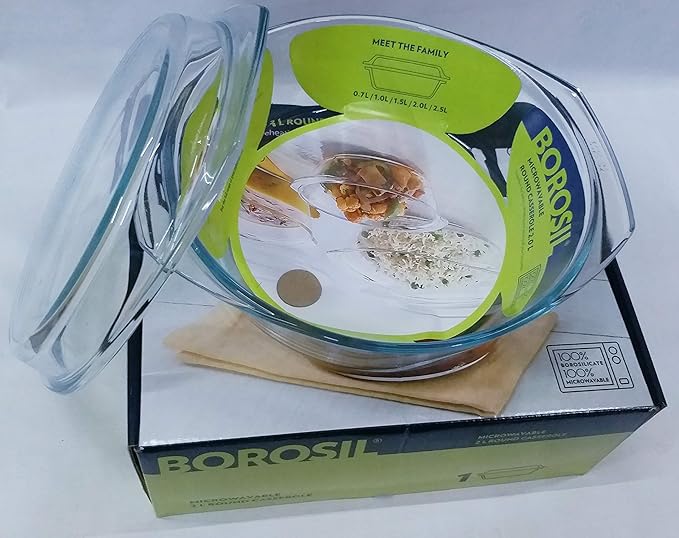 Solid Glass Casserole Oven and Microwave Safe Serving Bowl with Lid, Transparent, 2 L